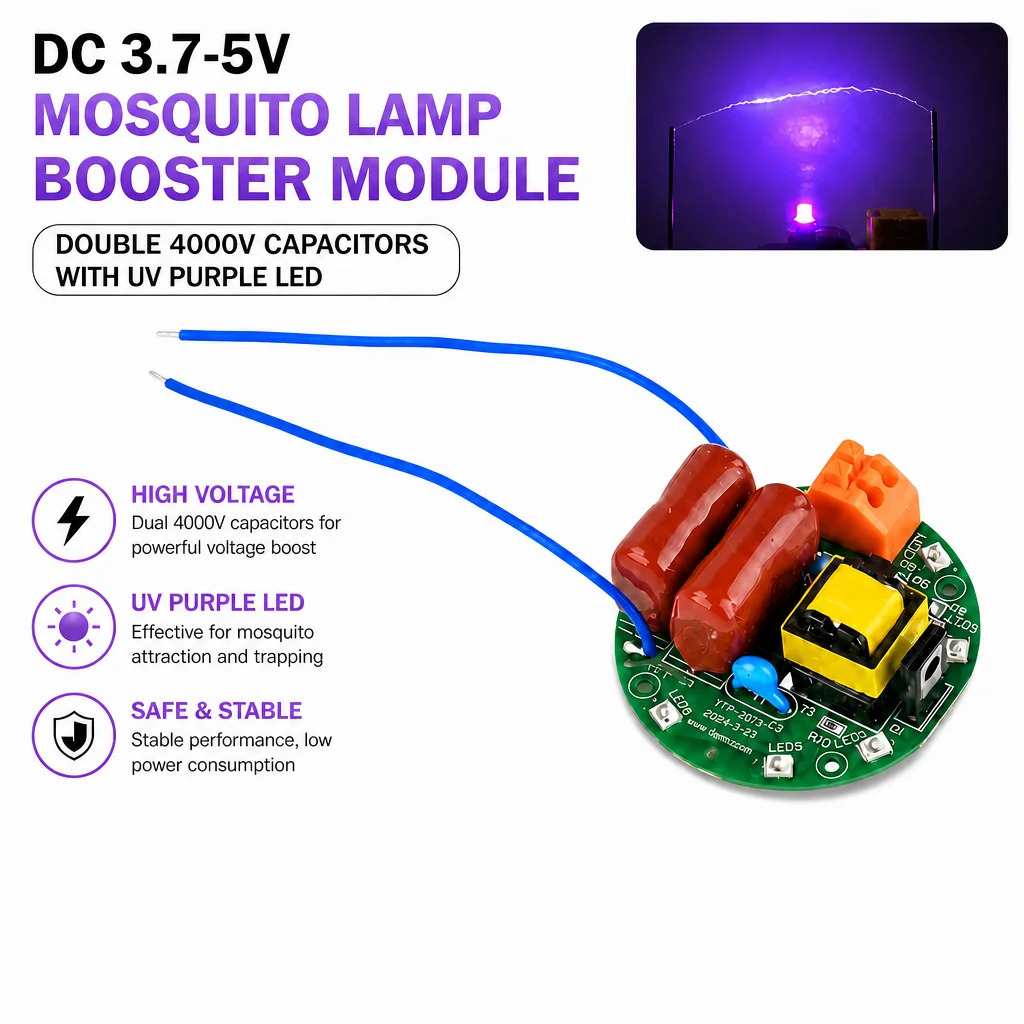 DC 3.7V-5V to 4000V Mosquito Killer Module Dual 4KV Capacitor Purple LED Arc Pulse Boost Step Up Inverter High Voltage Generator