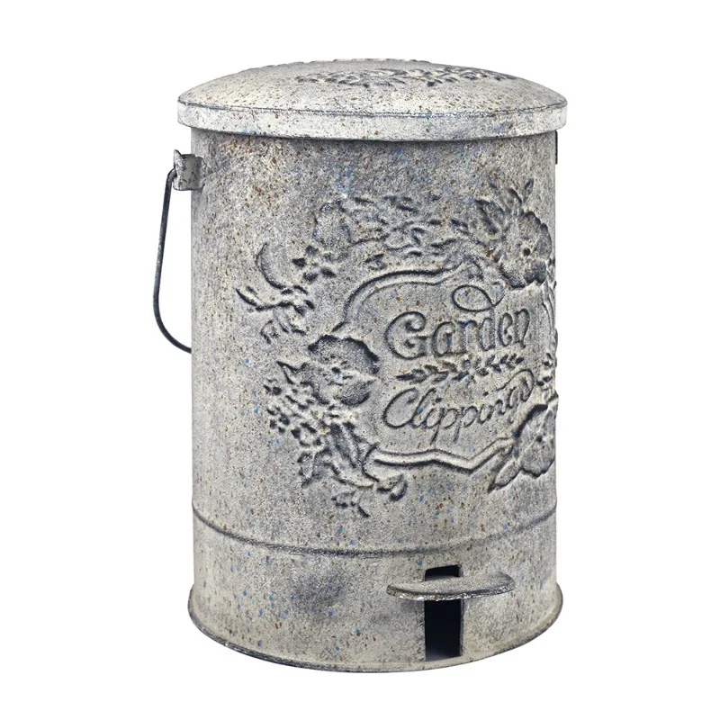 Retro Outdoor Garbage Can Garden Iron Relief Pedal Style Villa Courtyard Large Capacity Garbage Can