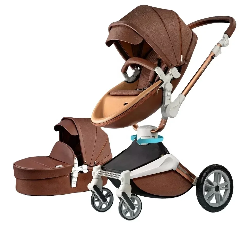 PU Leather Stroller Tiffany Blue 3 in 1 Baby Stroller Easy Folding Portable Baby Walker Baby Outsisde Travel