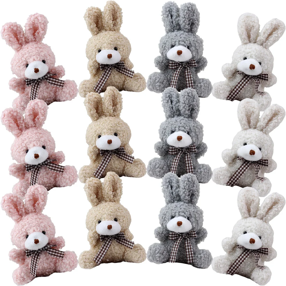 Pp Cotton Bunny Keychain para Mulheres, Mini Plush Animals Chaveiros para Criança, Bulk, 12 Pcs