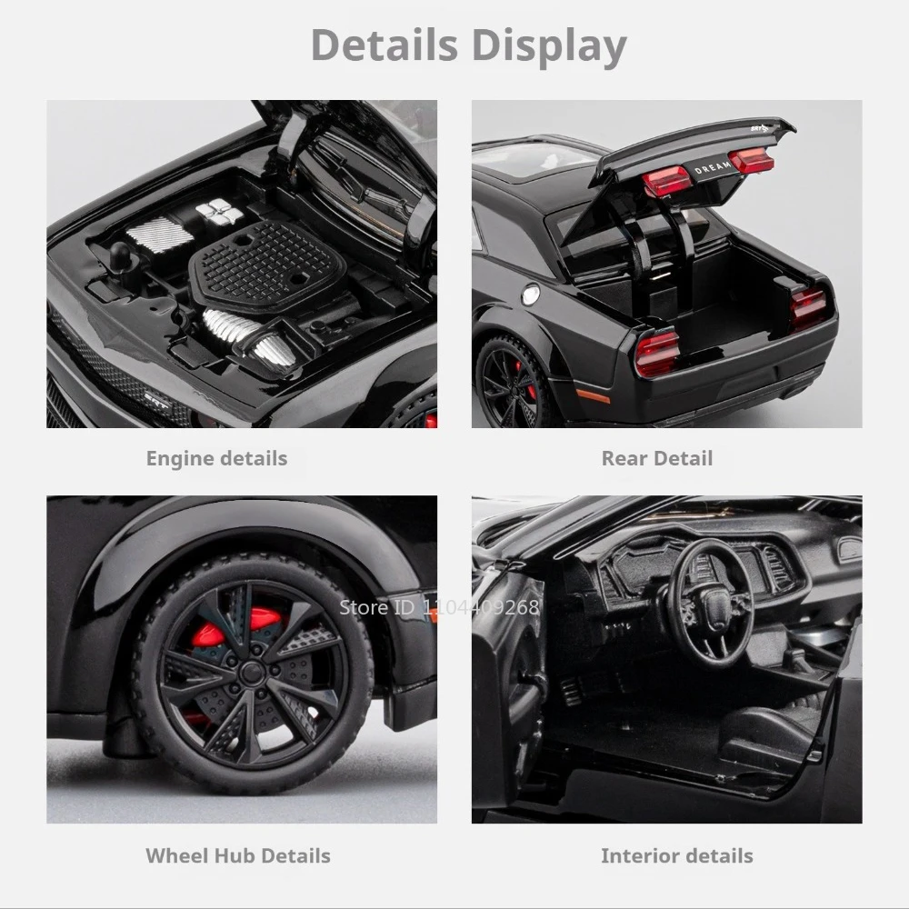 1:32 Schaal Hellcat Charger Auto Model Speelgoed Achterwiel Trek Deuren Geopend Supercar Modellen Miniatuur Voertuigen voor Jongens Geschenken