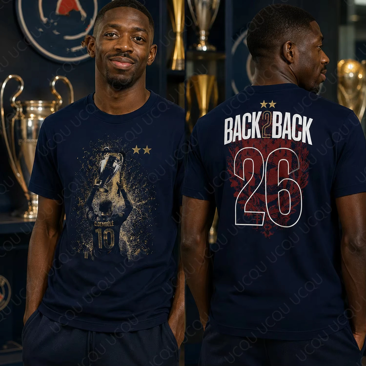 

2026 New Summer Dembélé Back 2 Back Champions T-Shirt Football Trophy Celebration Fan Tee for Adults Kids Tops