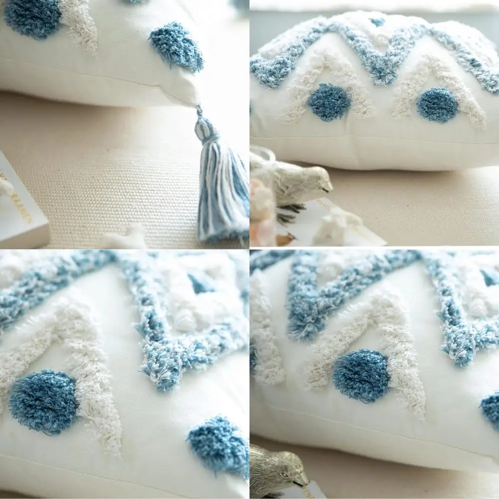 

Pair of 18 Blue Boho Cotton Throw Pillow Covers with Tassels for Sofa, Couch, Living Room, Farmhouse Decor