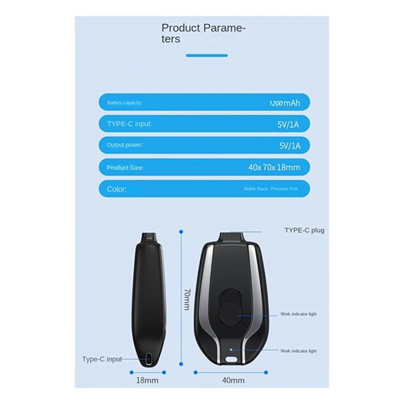 1200Mah Portable Mini Power Bank Keychain Powerbank Mobile Phone Spare External Battery For Smartphone,Type-C A