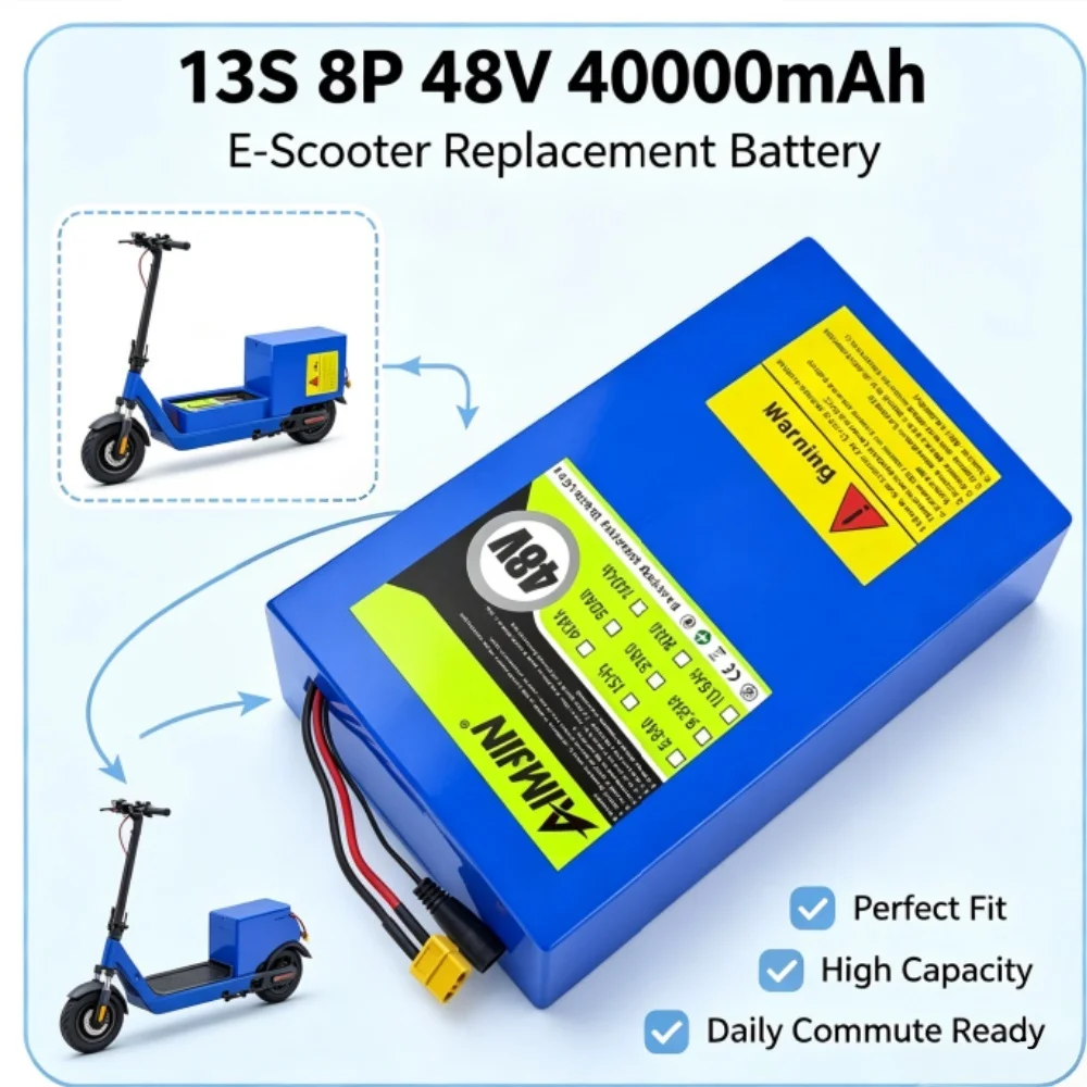 power battery 18650 Lithium Battery Pack 13S8P 48V 40Ah Large Capacity Suitable for 250-1500W Built-in BMS+54.6V2A Charger EU/US