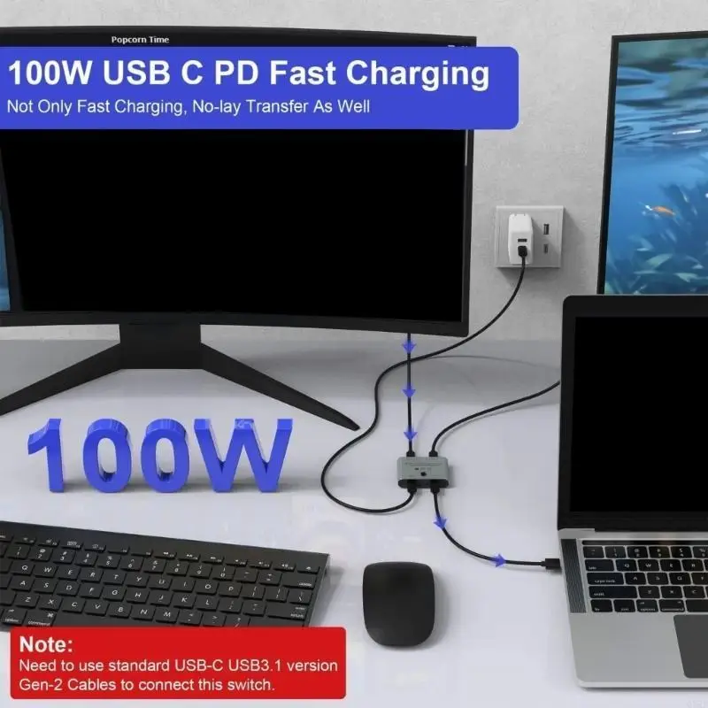 

BiDirectional USB C Switcher USB C KVM Switches for 8K@60Hz/4K@144Hz 1080P@165Hz Video Transfer 100W Charging Capability