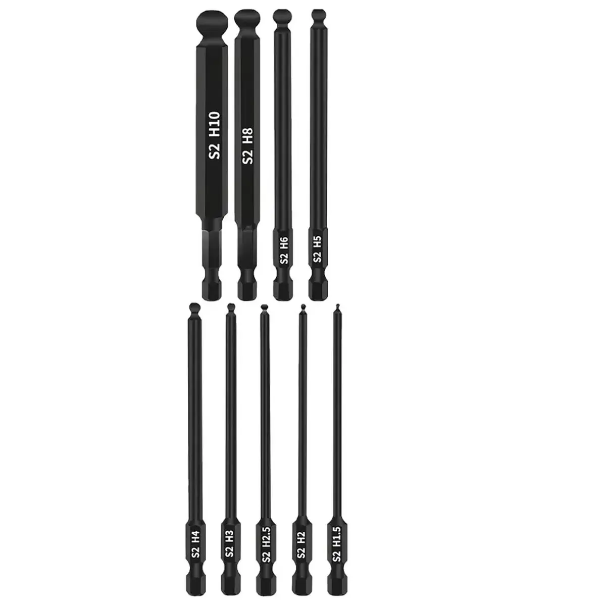 Budget-Friendly-10pcs 1.5mm-10mm Hex Screwdriver Bit Set 100mm Length 1/4 Inch Shank Long Ball End Ball Magnetic Hex Screwdriver