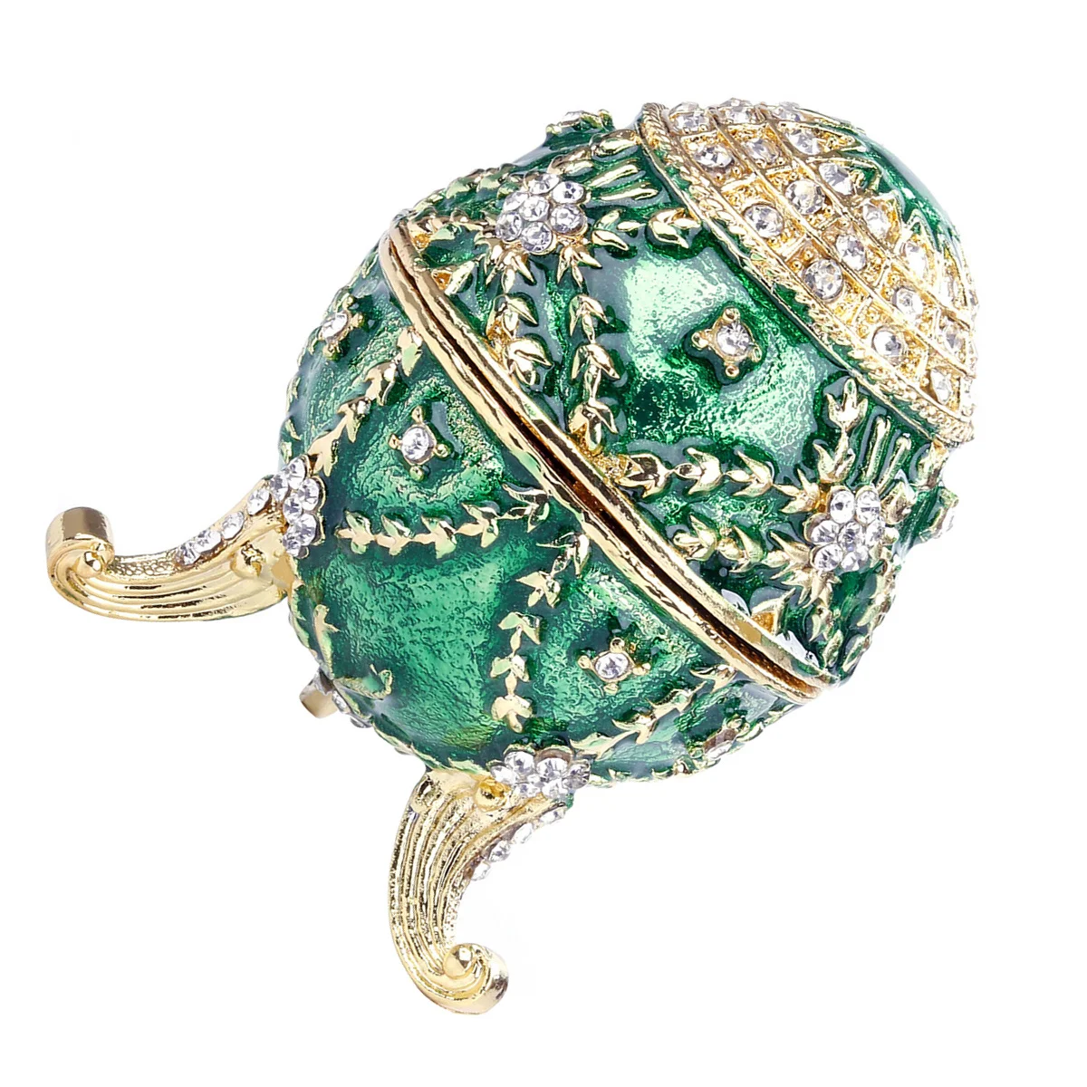 1Pcs Unique Metal Jewelry Container Egg Shape Design with Shiny Rhinestones Portable and Organized for Women Green