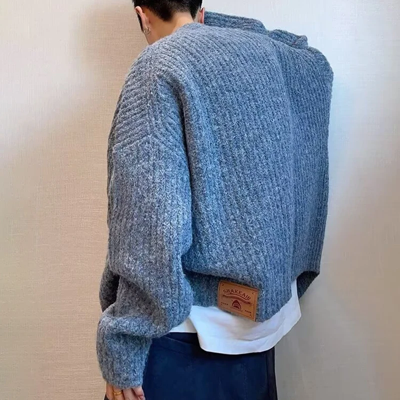 Herbst Winter männer Einfarbig Strickjacke Pullover Strickwaren Koreanische Taste Strickjacke Männlichen Vintage Pullover Hip-Hop Streetwear – Detail 8
