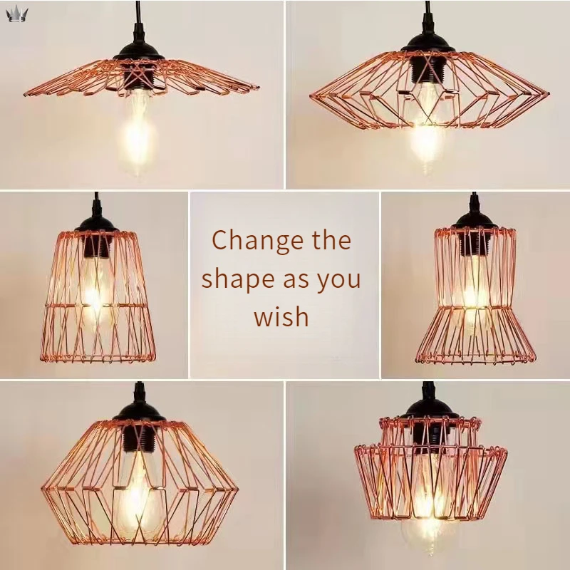 

Pendant Lamp Iron Wire Lampshade Vintage Style Decoration Variable Multiple Shapes DIY Suitable For Coffee Shop,Bar,Bedroom