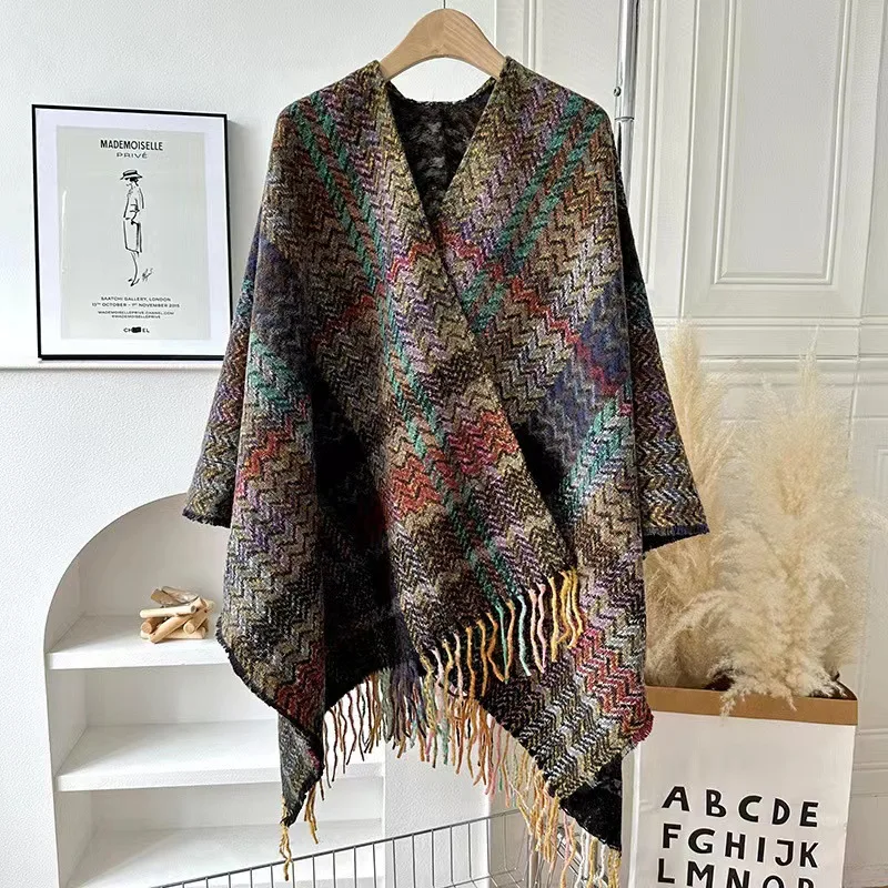 Herfst Winter Capes Nationale Gebreide Mantel Vrouwen Nieuw Vest Mantel Kwast Koreaanse Stijl Houden Warme Sjaal V Kraag Poncho 'S