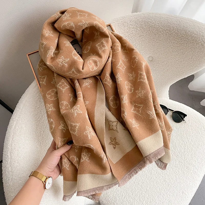 2024 Winter Double sided Scarf Women\'s Double-sided Shawl Imitation Cashmere Retro Foreign Style Fashion All-match