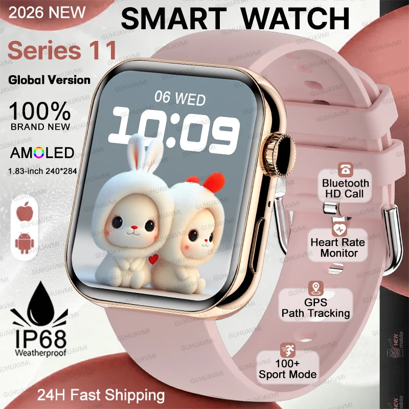 

Модные умные часы для Android IOS Series 11, 1,83 дюйма, HD-экран, GPS-трек, IP68, водонепроницаемые, с пульсометром, Bluetooth-вызовом, спортивные часы