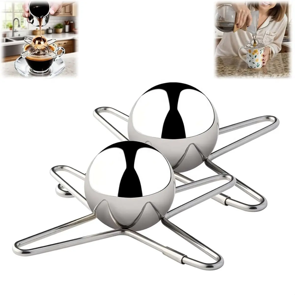 A13M 2pcs Espresso Cooling Ball, Stainless Steel Espresso Ball Chiller with Stand,Rapid Espresso Ball for Espresso
