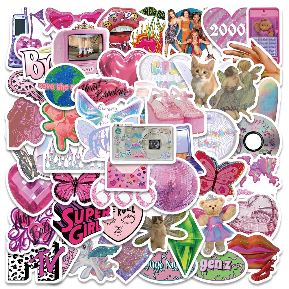 58pcs Y2K Style Vaporwave Stickers Cute Kawaii Decals For Girls Suitcase Scrapbook Notebook Phone Guitar Stickers Kids Toys