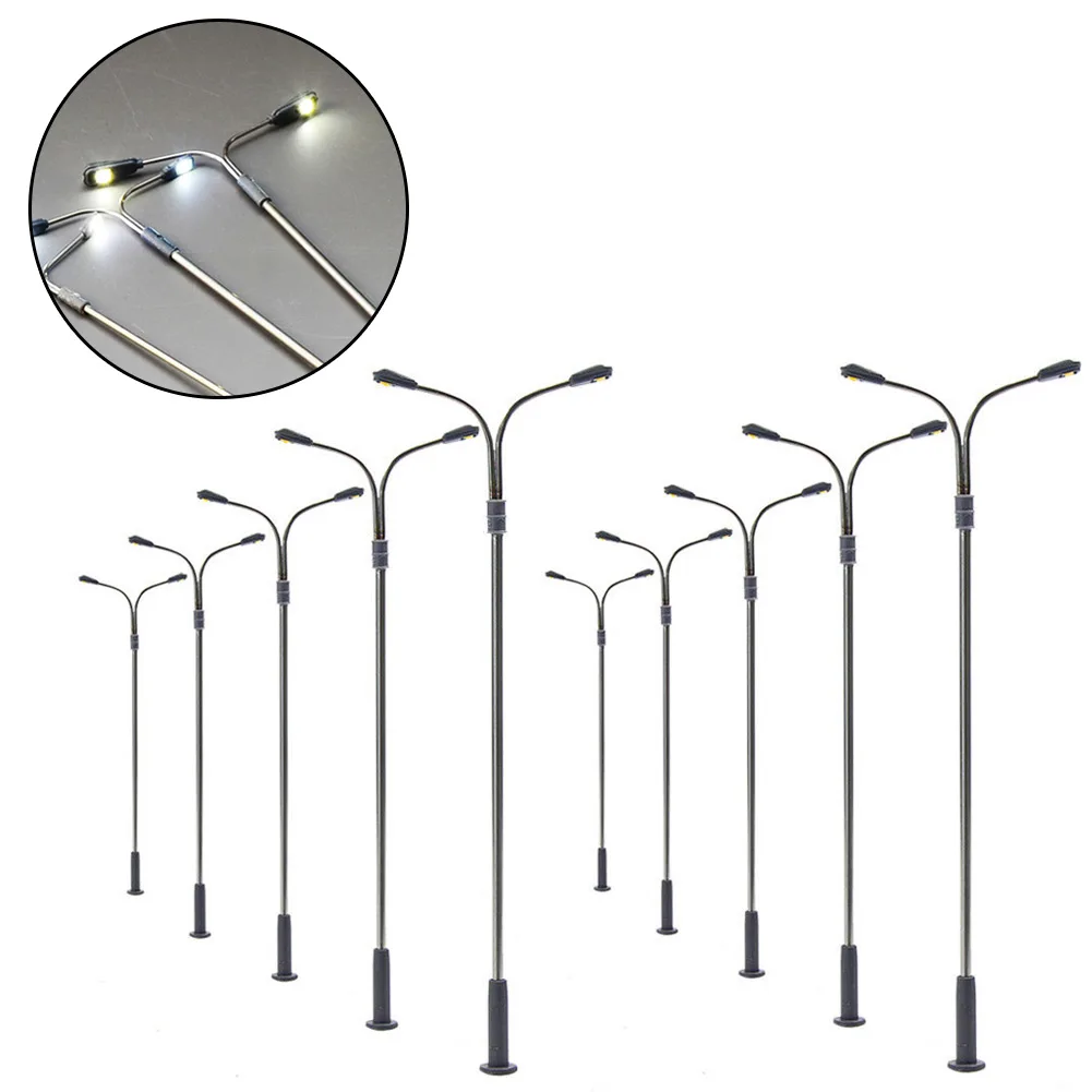 

10pcs HO Scale 1:100 Two-heads Model Street Light Lamps Model Trains 3V 10cm LED Street Lights DIY Railway Layout Accessories