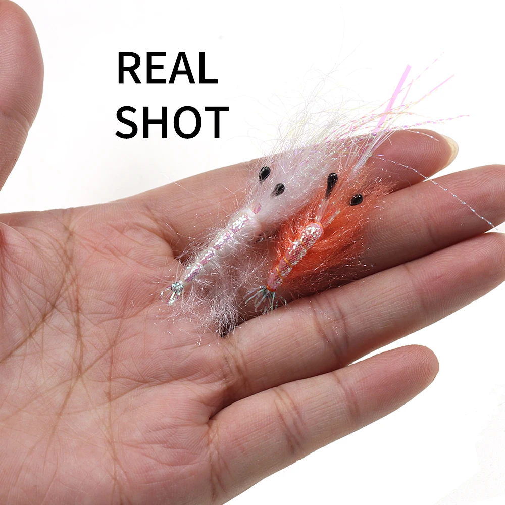 Lionriver 4PCS Back Flash Shrimp Fly #6 Orange #1 Pearl Artificial  Sinking Shrimp Lure Trout Bass Saltwater Sabiki Rigs Fishing