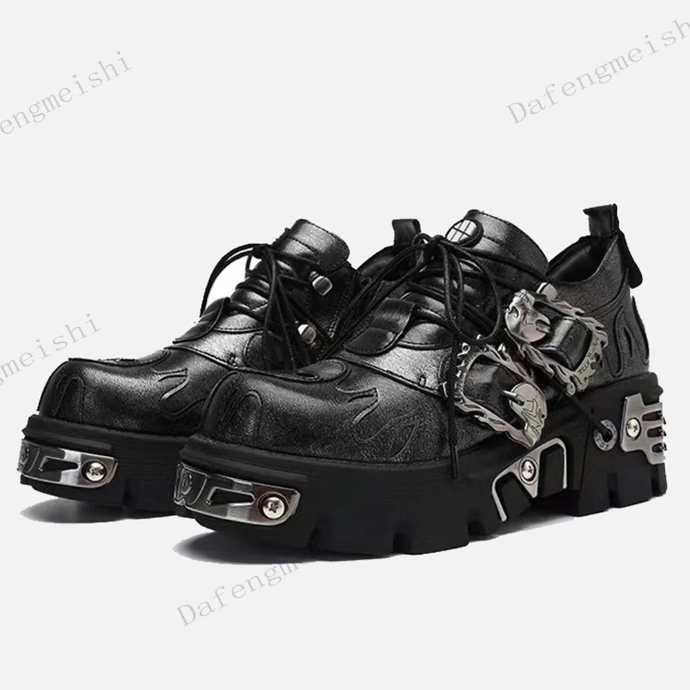 Women Gothic Platform Chunky Shoes Metal Buckle Decor Lace Up Punk Streetwear Thick Sole Non Slip Party Casual Footwear Shoes view 2