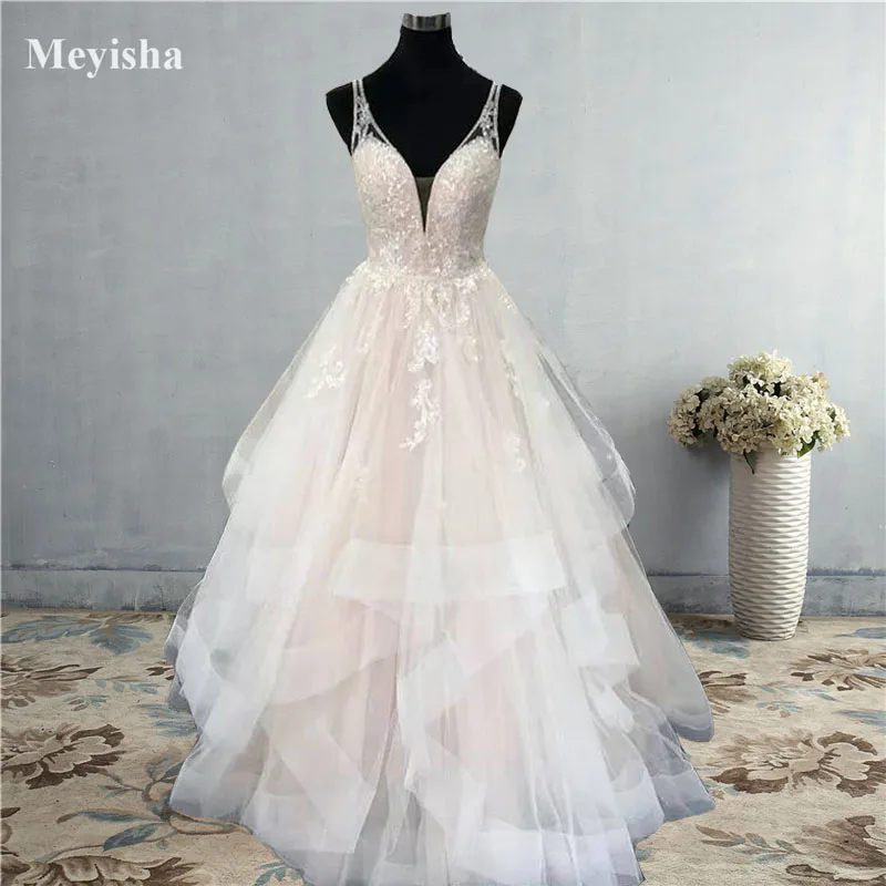 ZJ9204 Customized Elegant A-Line Sweetheart  Tulle Wedding Dress See-through Back Appliques Lace Bridal Gowns For Women