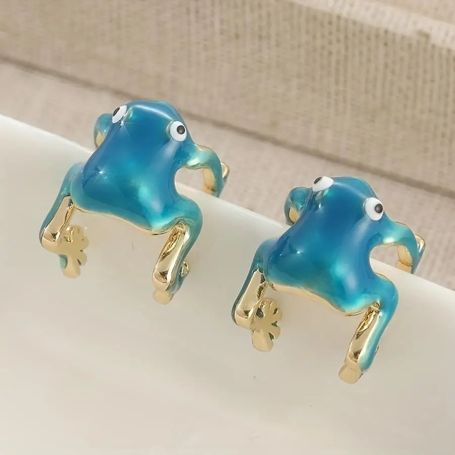 1/5/10/20/50/100pcs Pair of Blue Frog Earrings, Cute Blue Frog Earrings, Fun Climbing Frog Earrings, Gothic Earrings Mixed Color