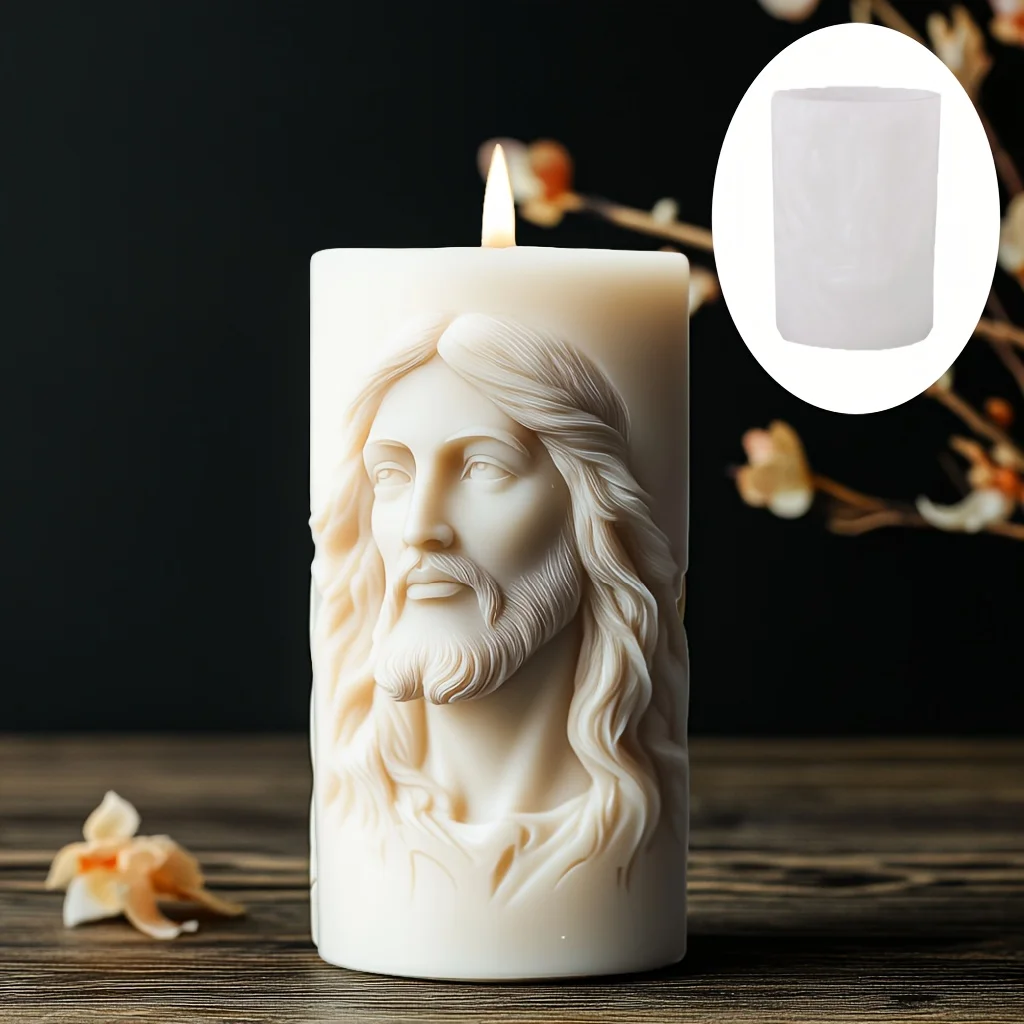 Diy jesus retrato alívio cilindro vela molde de silicone jesus escultura estátua alívio cilindro resina molde jesus gesso moldes