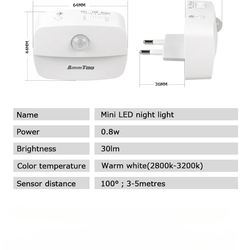 LED Night Light Mini PIR Motion Sensor Night Lamp 3 Modes Bedroom Bedside Lights EU Plug For Closet Bedroom Corridor Bathroom