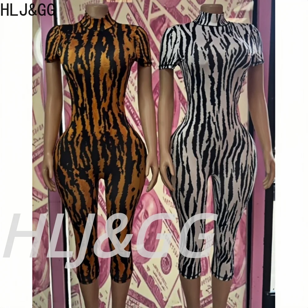 HLJ&GG Autumn Stripe Print Backless One Piece Jumpsuits Women Round Neck Long Sleeveless Slim Playsuits Sexy Overalls Streetwear