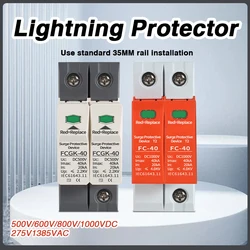2P DC SPD 500V 600V 800V 1000V 20KA~40KA House Surge Protector Protective Low-voltage Arrester Device 275VAC 385VAC
