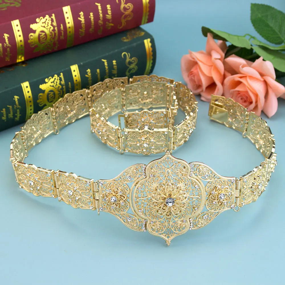 Poyasa Chic Caucasus Women Belt Arabic Bridal Wedding Waist Chain Adjustable Length Gold Silver Color Crystal Robe Caftan Belt