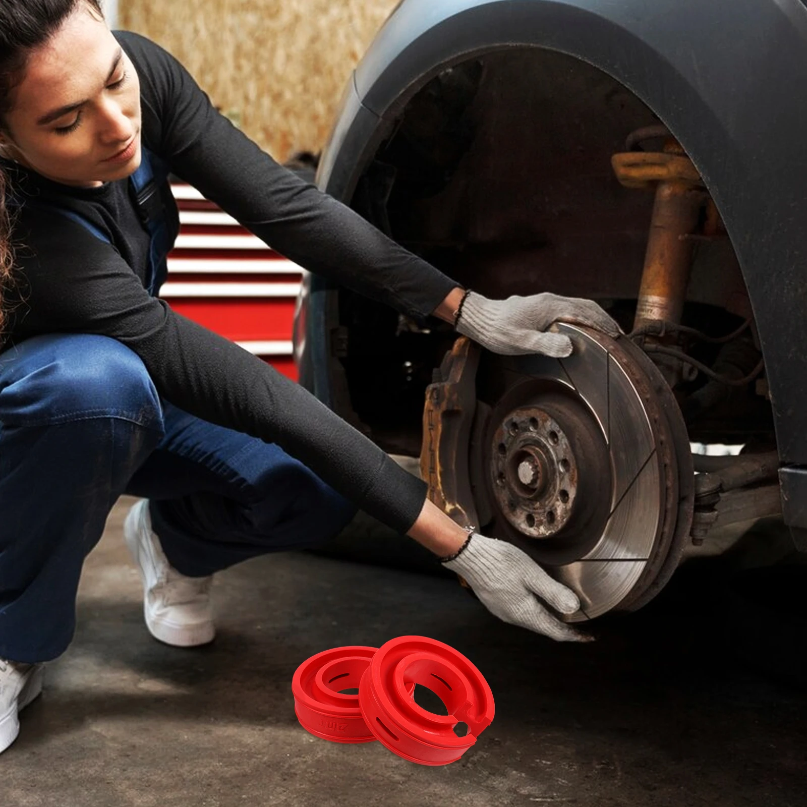 

2Pcs Car Coil Spring Buffer Shock Absorber Red Color Universal Size Automotive Suspension Parts Accessories Vehicle Tool