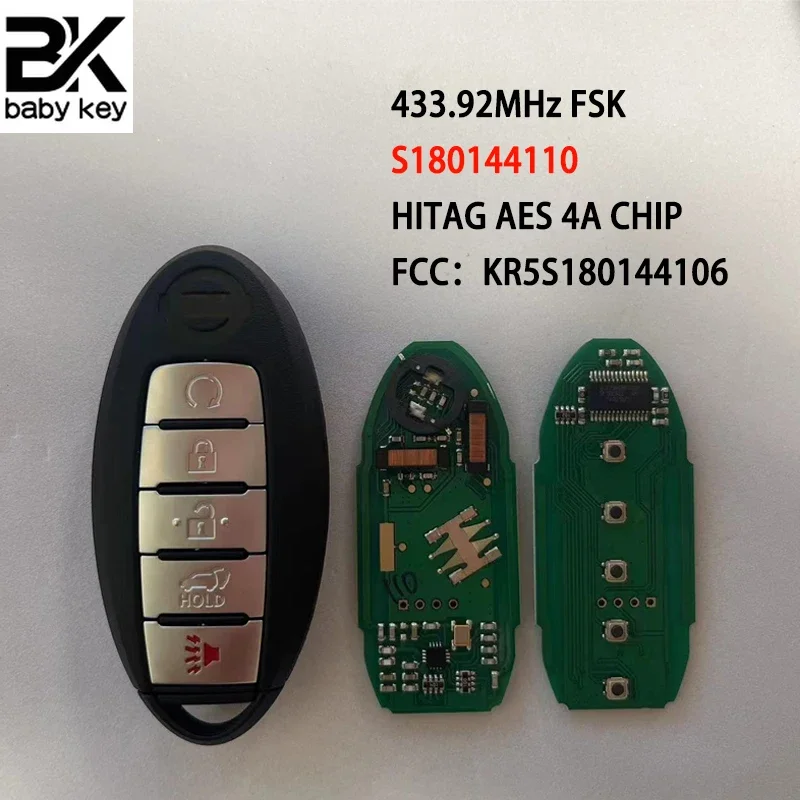 5 Button Smart Remote Car Key 433.92Mhz For Nissan Rogue 2017 2018 2019 HITAG AES 4A CHIP KR5S180144106 S180144110 with logo