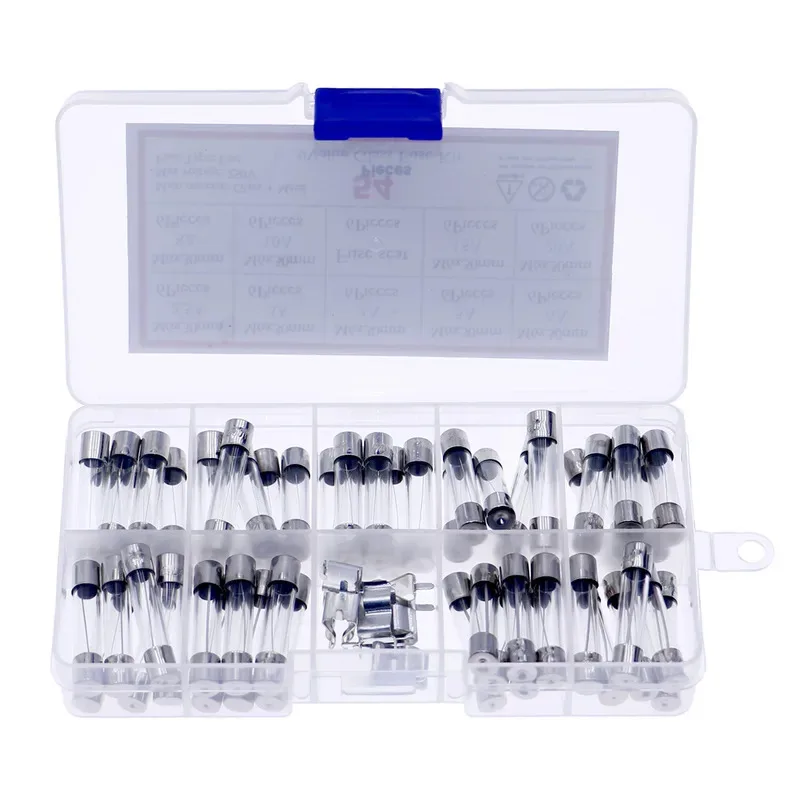 54pcs 6x30mm Quick Blow Car Glass Tube Fast-Blow Fuses Assorted Kit Set 2.5A 3A 4A 5A 6A 8A 10A 15A 20AMP