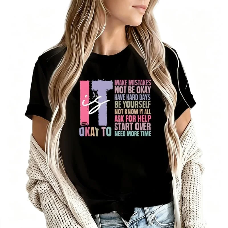 It's Ok to Make Mistakes Women's T-Shirt 100% Cotton Funny Graphic Short Sleeve Tee Novelty Shirt Casual Crew Neck Top S-5Xl