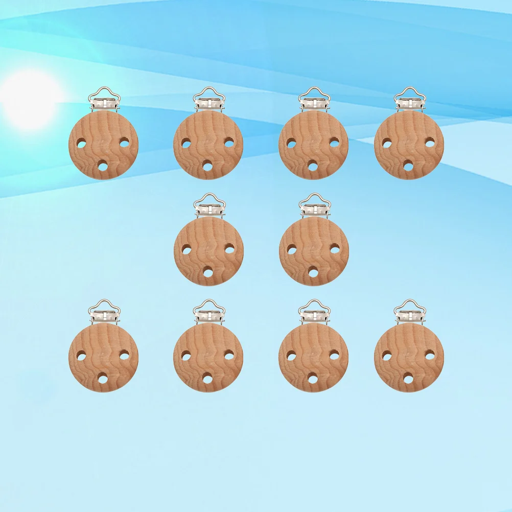 10 PCS Pacifier Holder Clip Clips Round Teether Holders Wooden Bamboo Kids Child
