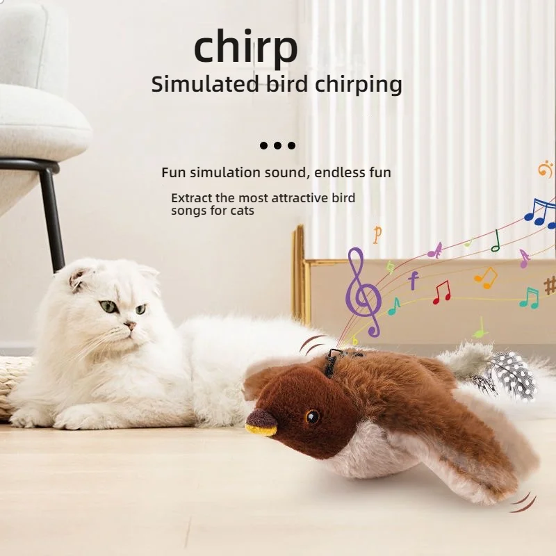 

Rechargeable Interactive Cat Toy Chirp Flapping Bird Touch Activated Plush Catnip Toy for Kittens Paw Touch Sensation