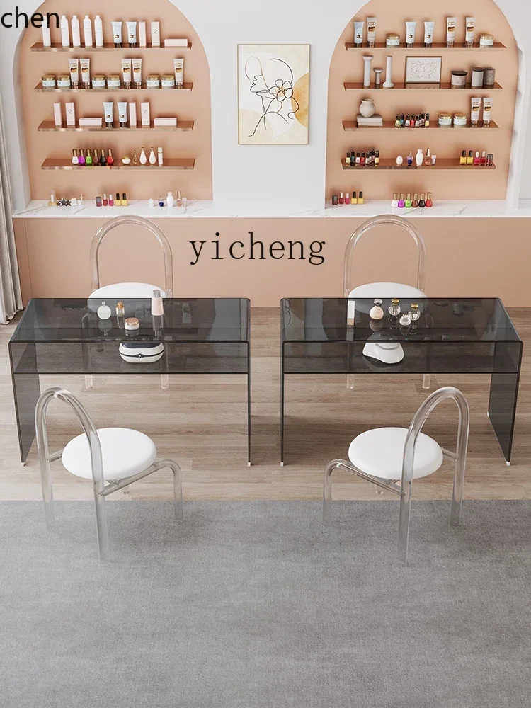 YFY Manicure Table and Chair Suit Single Small Simple Modern Double Table Nail Salon Glass Table and Chair