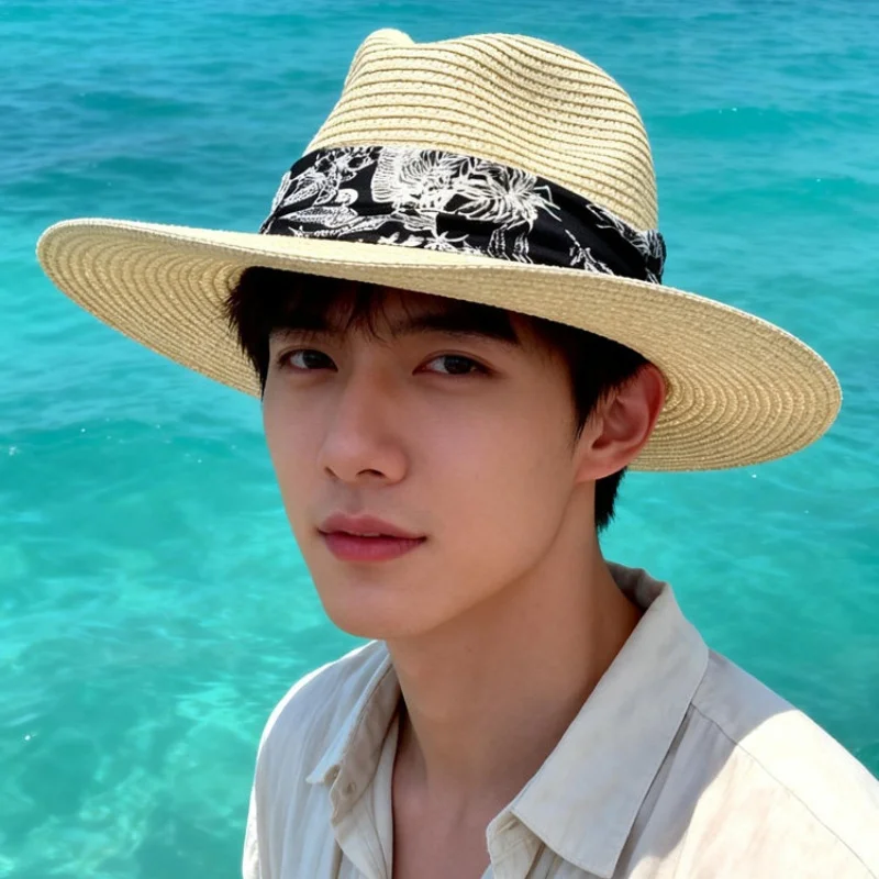 Straw Hat Panama Gift Hat Men's Summer Beach Sunscreen Hat Women's Vacation Straw Hat Sun Hat Men
