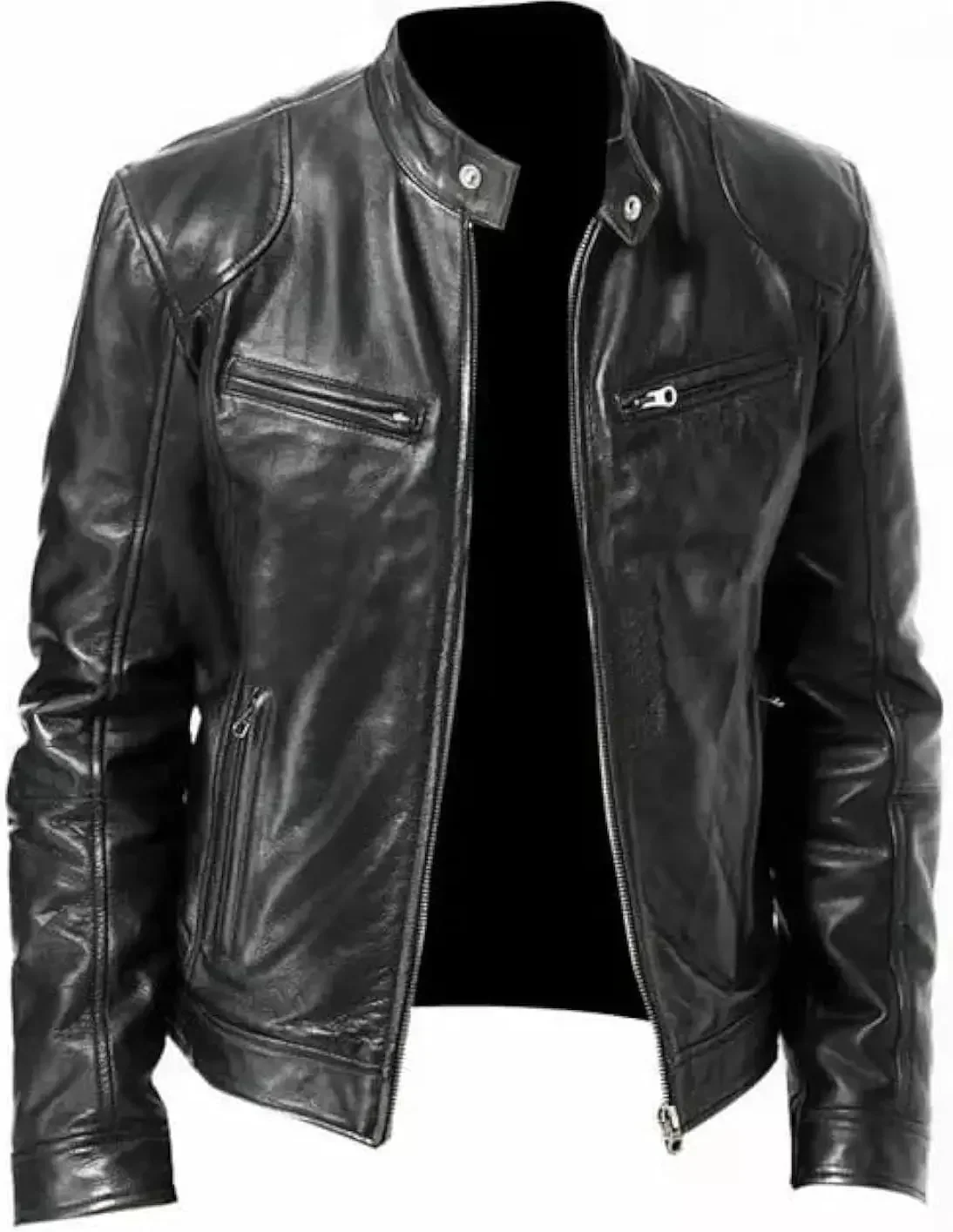 

Slim Fit Retro Faux Leather Male Leather Jacket Cafe Racer Brand Men's Jackets Fashion Motorcycle Leather Coat Men's Clothing