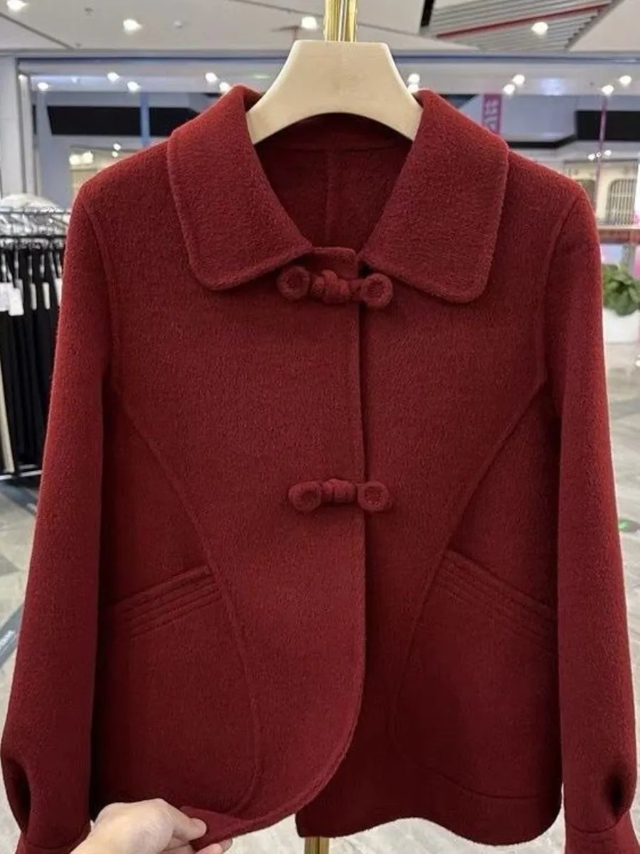 

Fashionable Short Woolen Jacket Set for Mom Premium Quality Spring Autumn Tweed Suit Top Trendy Multi-piece Set Small Size