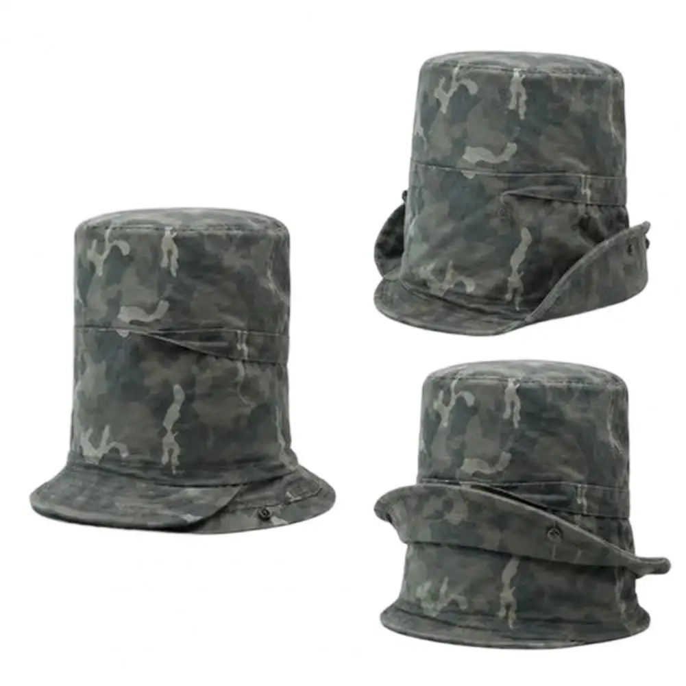 Folding Bucket Hat Breathable Summer Hat Camouflage Print Bucket Hat with Lace-up Design Foldable Dome Fisherman Sun Adjustable
