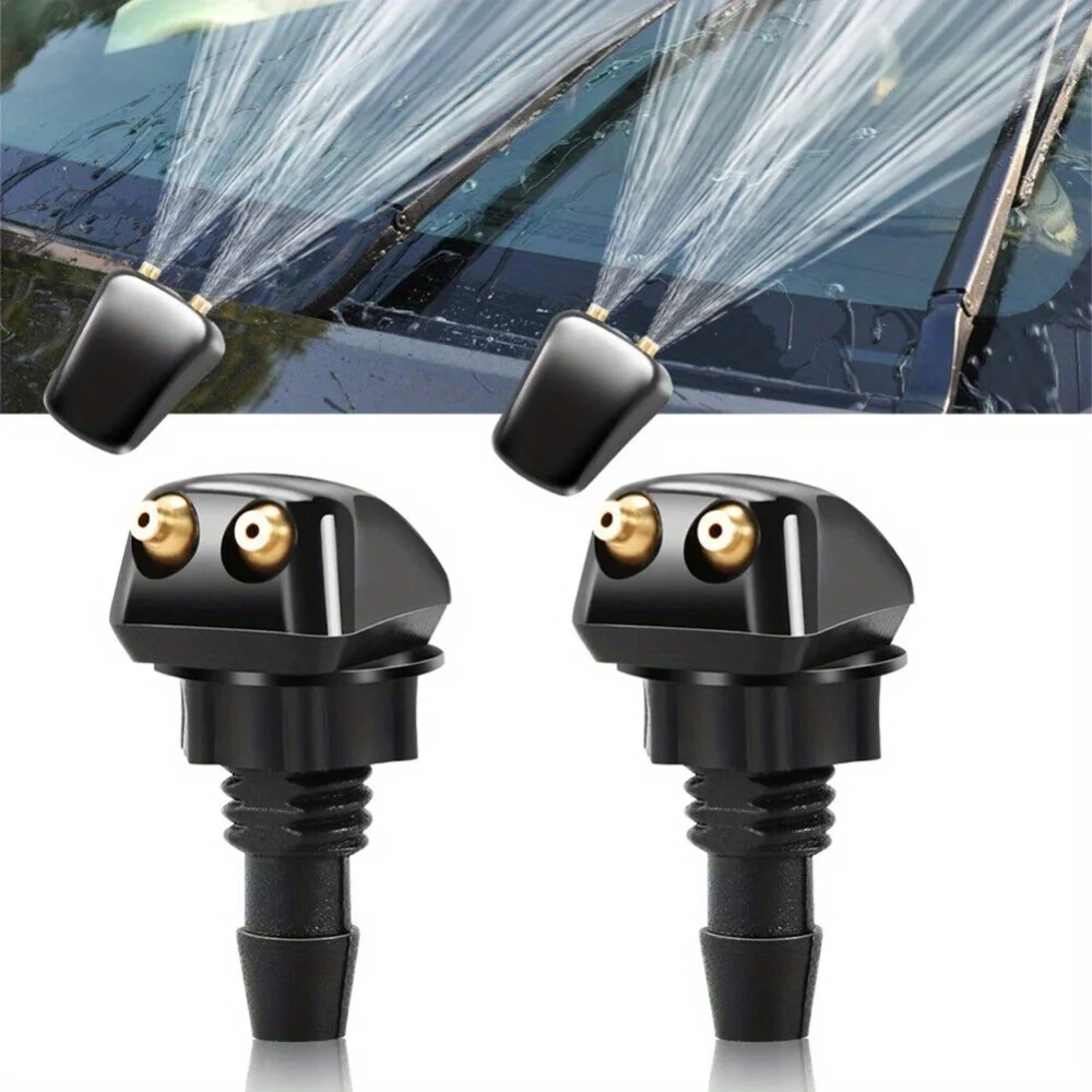 2Pcs/set Car Windshield Wiper Washer Spray Nozzle Fits Most Car Models Car Dual Holes Windshield Washer Nozzle Water Spray