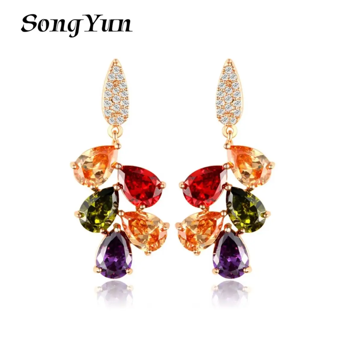

SongYun Luxury Jewelry Water Drop Earrings 18k Gold Plated Copper Colored Gemstones Drop Pendant Earrings for Women Accessories
