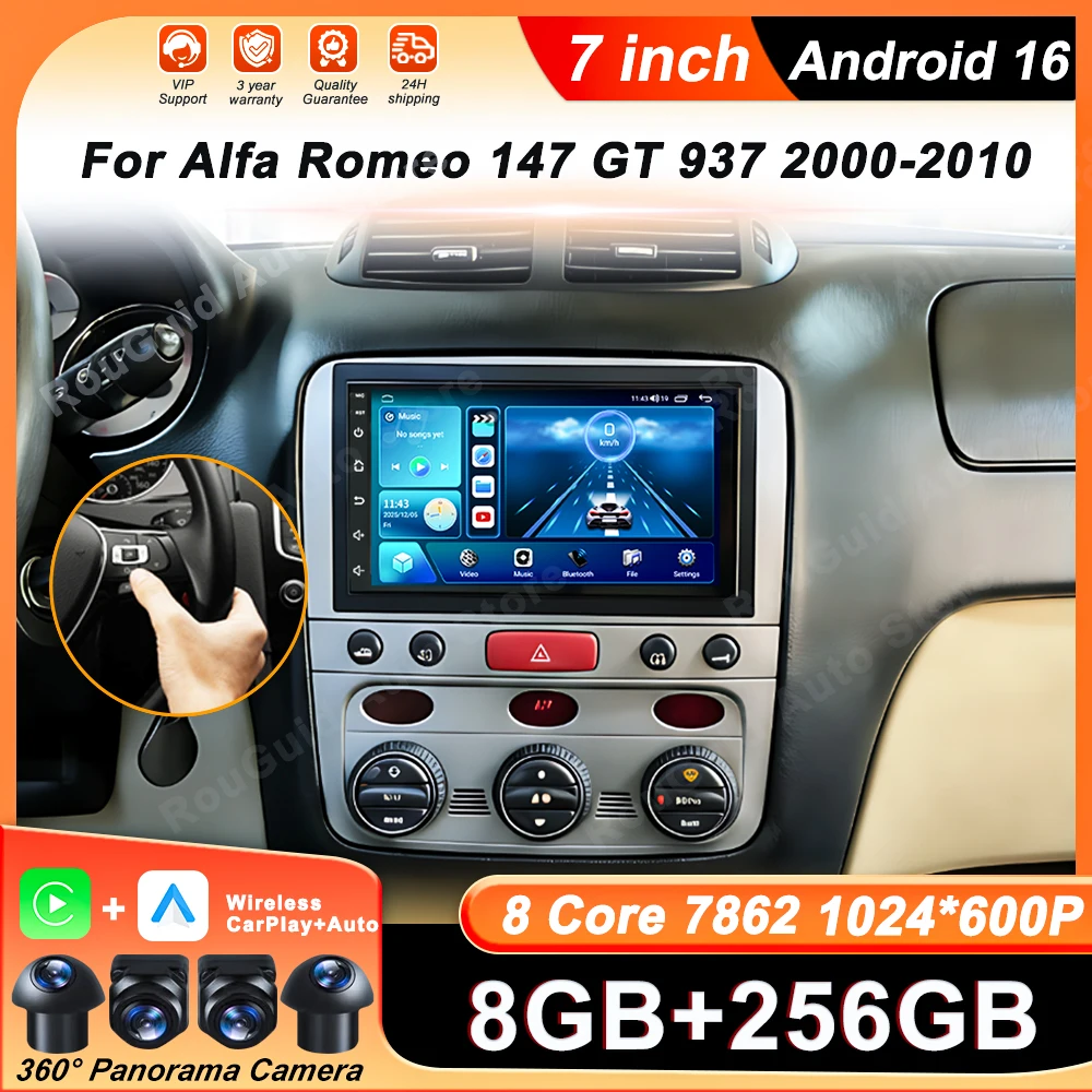 

Автомобильный мультимедийный проигрыватель Android с беспроводным CarPlay для Alfa Romeo 147 GT 937 2000-2010, 7-дюймовый сенсорный экран, GPS-навигация, DSP