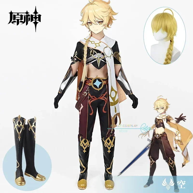 Genshinimpact Traveler Aether Cosplay Costume Sora Kong Cosplay Aether Halloween Party Outfit Clothes Wig Shoes Full Set Clothes