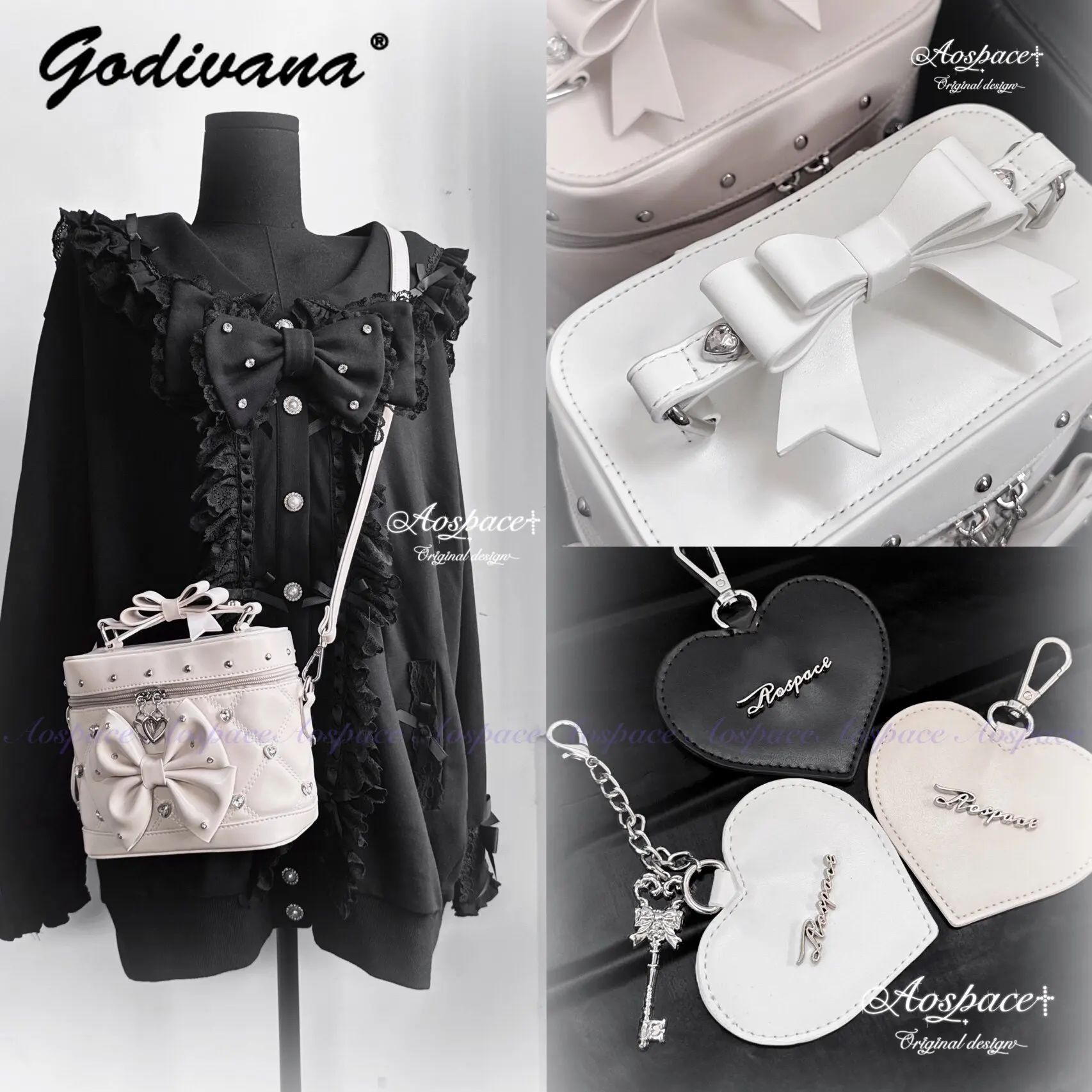 Original Lolita Diamond Rivet Small Handbag Girls Women's Cute Bowknot Crossbody Bag Portable Shoulder Bags