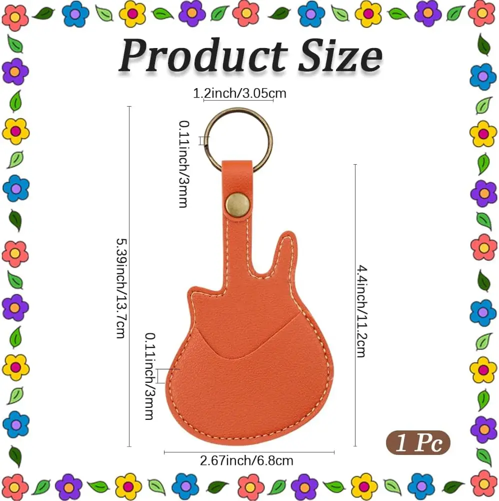 PU Leather Guitar Picks Case with Keyring Plectrums Bag Keychain Handmade Portable Guitar Picks Storage Key Fob Holder