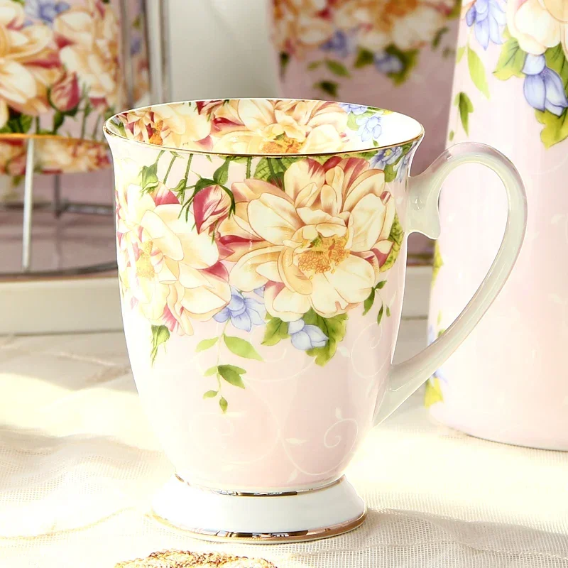 300ML, Bone China Ceramic Coffee Mug, Tazas Cafe Floral Painting, Present Creative Ceramic Tea Cup, Vintage Tea Ceremony