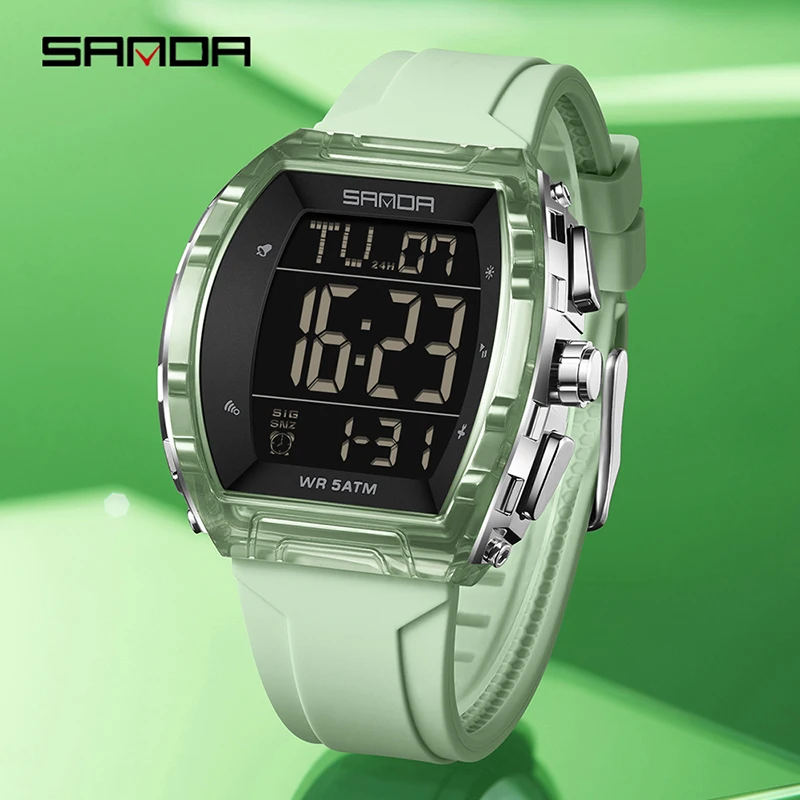 SANDA 6286 Модные электронные часы с календарем, светящиеся, ударопрочные, водонепроницаемые, с силиконовым ремешком, для мужчин и женщин, спортивные цифровые наручные часы