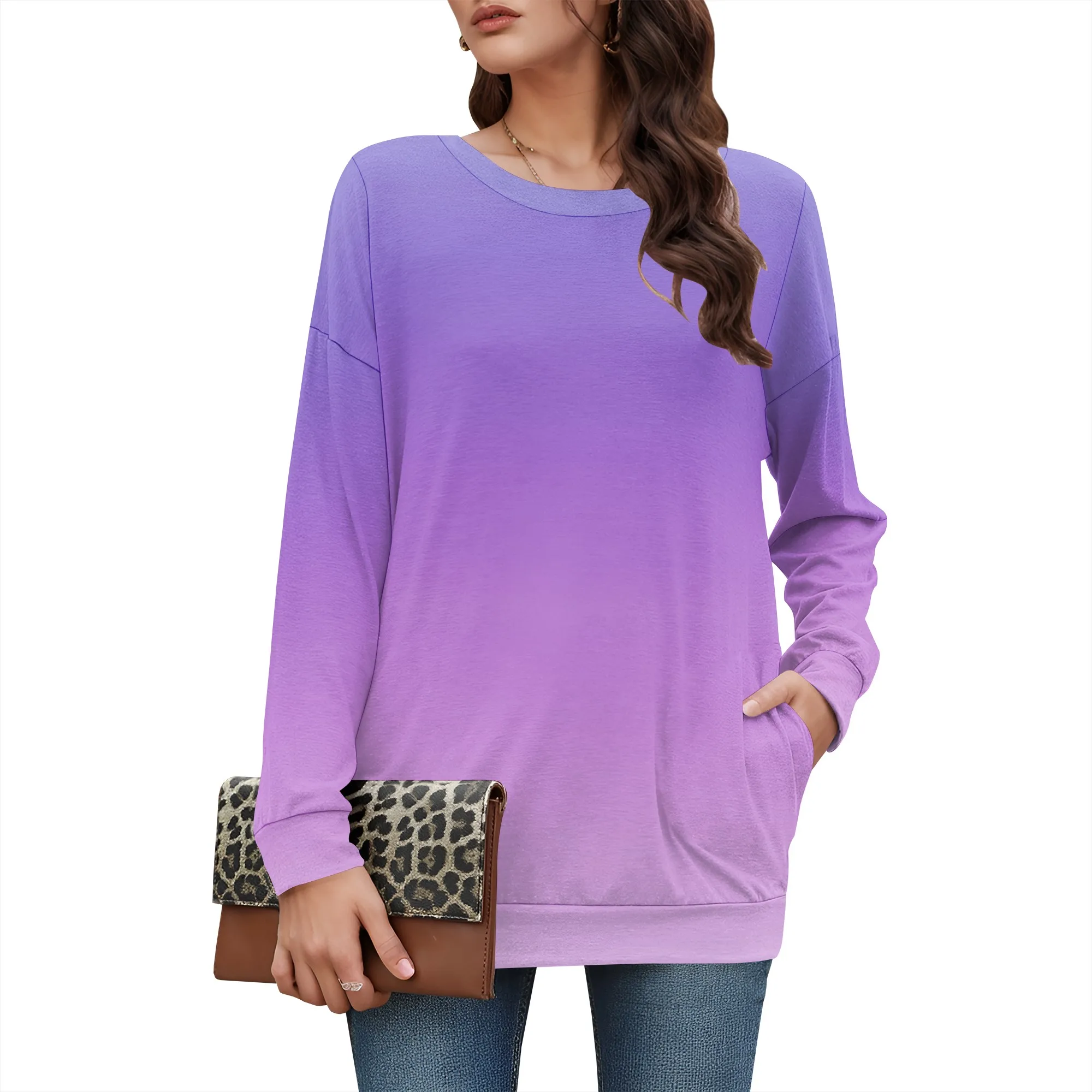 Moletons femininos com gola redonda e ajuste solto para mulheres camisas de manga comprida pulôver