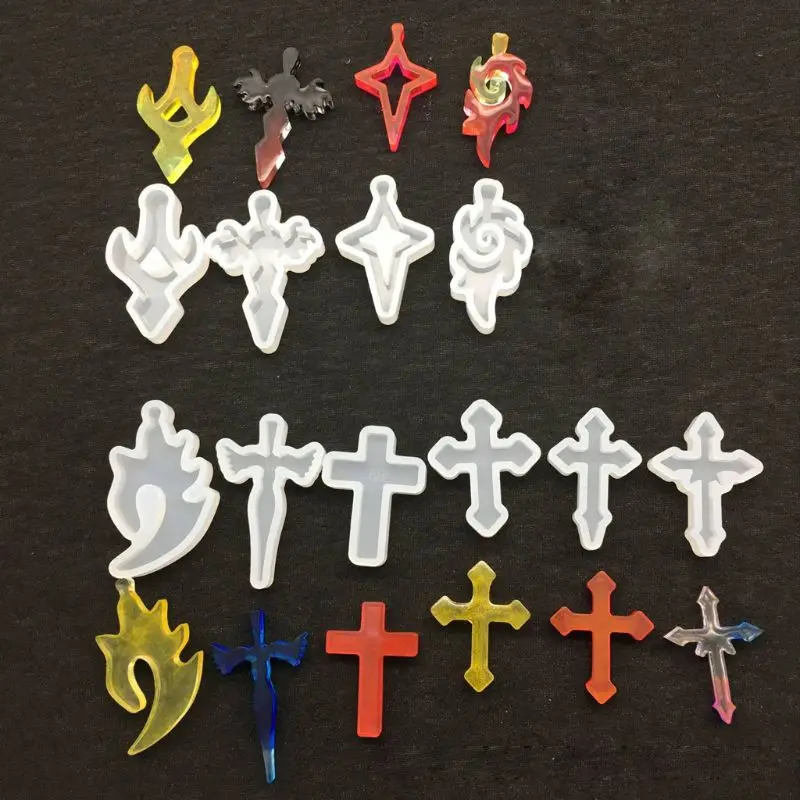 E15E for Key Chain Pendant for Cross Resin Mold with Hole Silicone Mold for Epoxy Resin Casting Necklace Earring Charm Jewelr